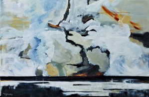 Storm Lifting at the Coast. $800. Acrylic on canvas. 36" x 24" x 1.5". (#1504)